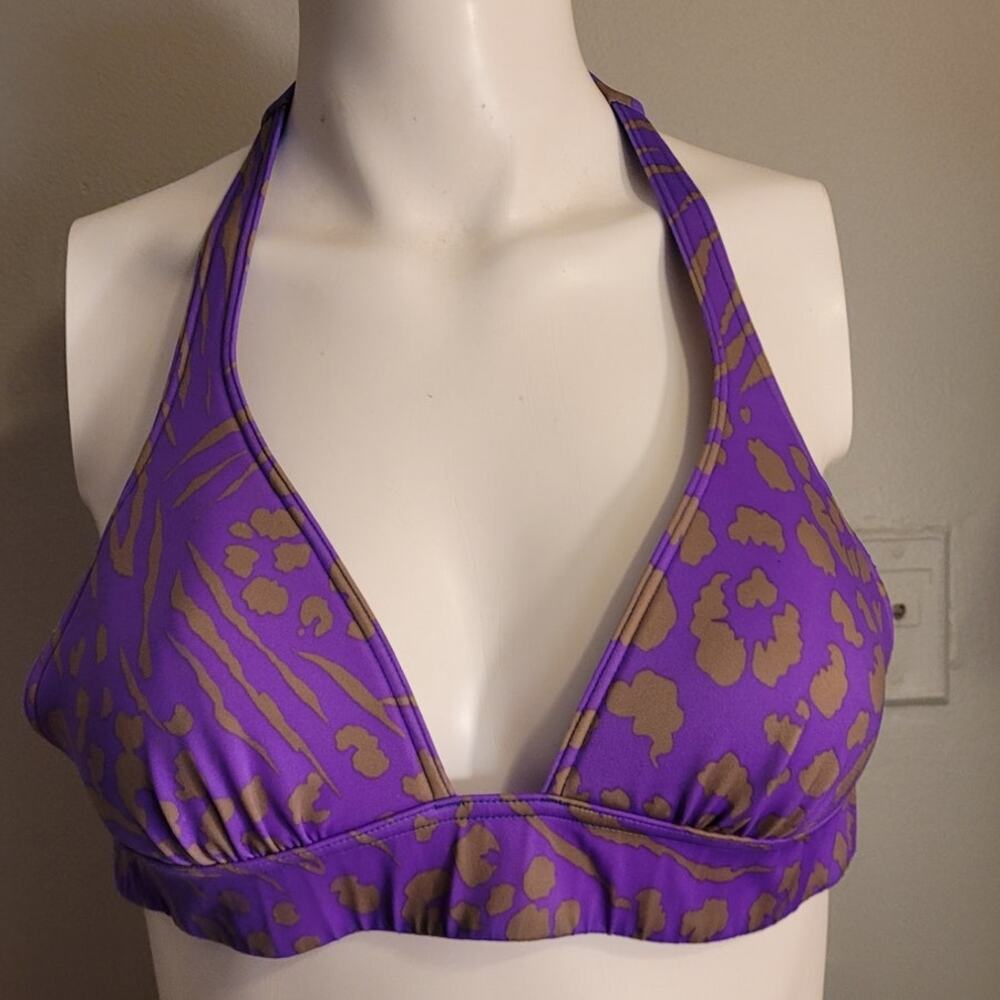 Victoria’s Secret Purple Animal Print Halter Bikini Top S Y2K Safari Glam